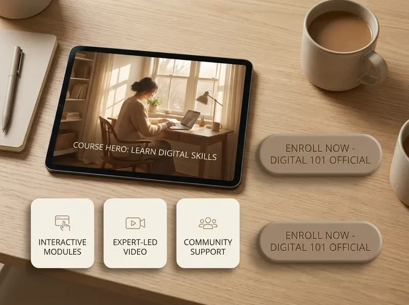 Course landing page snapshot with editorial layout