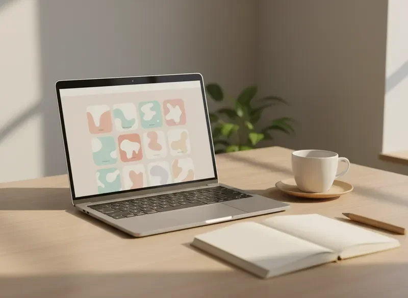 Screenshot of a creator storefront detail page on a laptop, showing a digital product listing with warm neutral tones and clean layout.